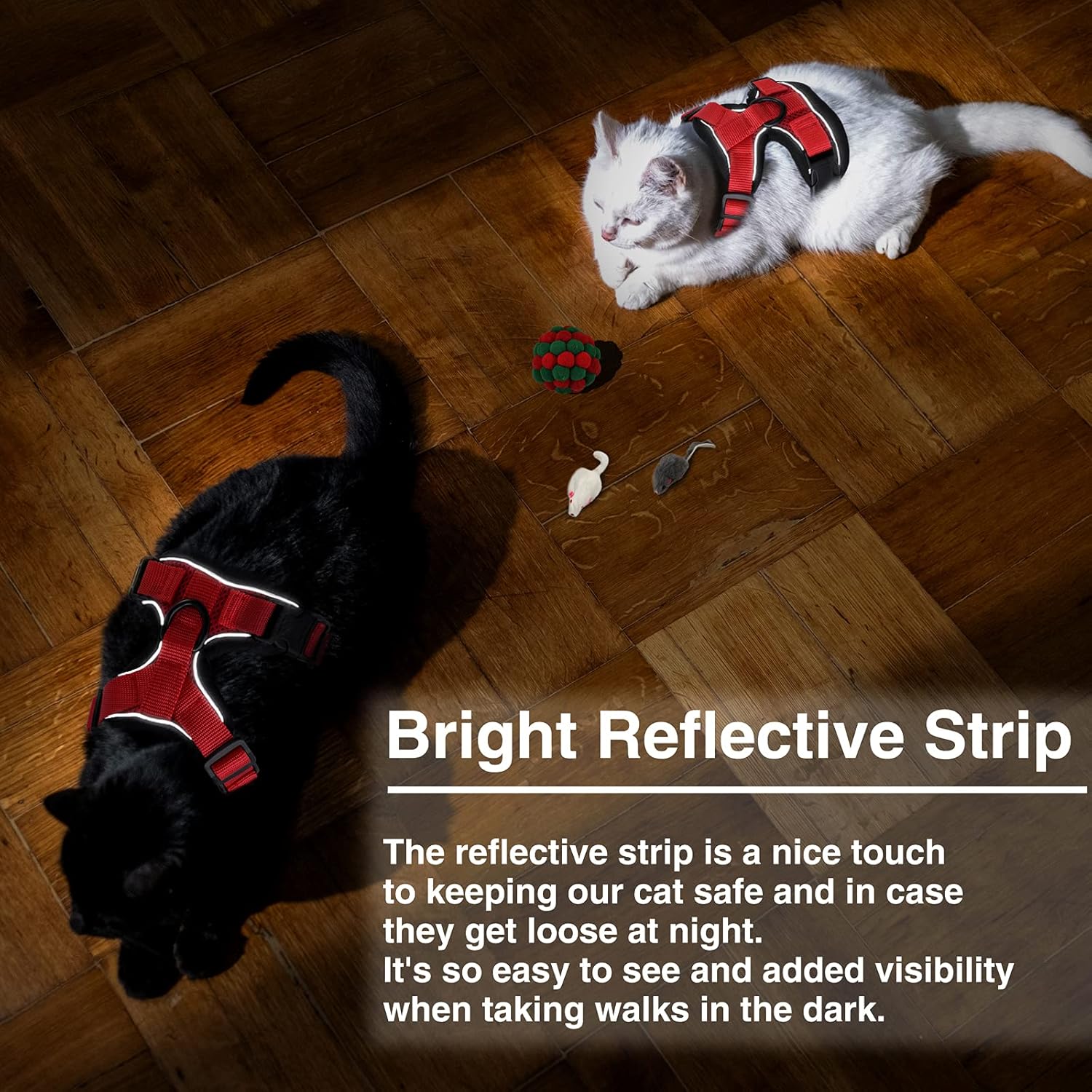 Easy Control and Soft Breathable Mesh Small Pet Vest for Outdoor Walking Escape Proof Adjustable Kitten Harness with Reflective Strip Demigreat Cat Harness with Plush Bouncy Ball and 2 Mouse Toy 
