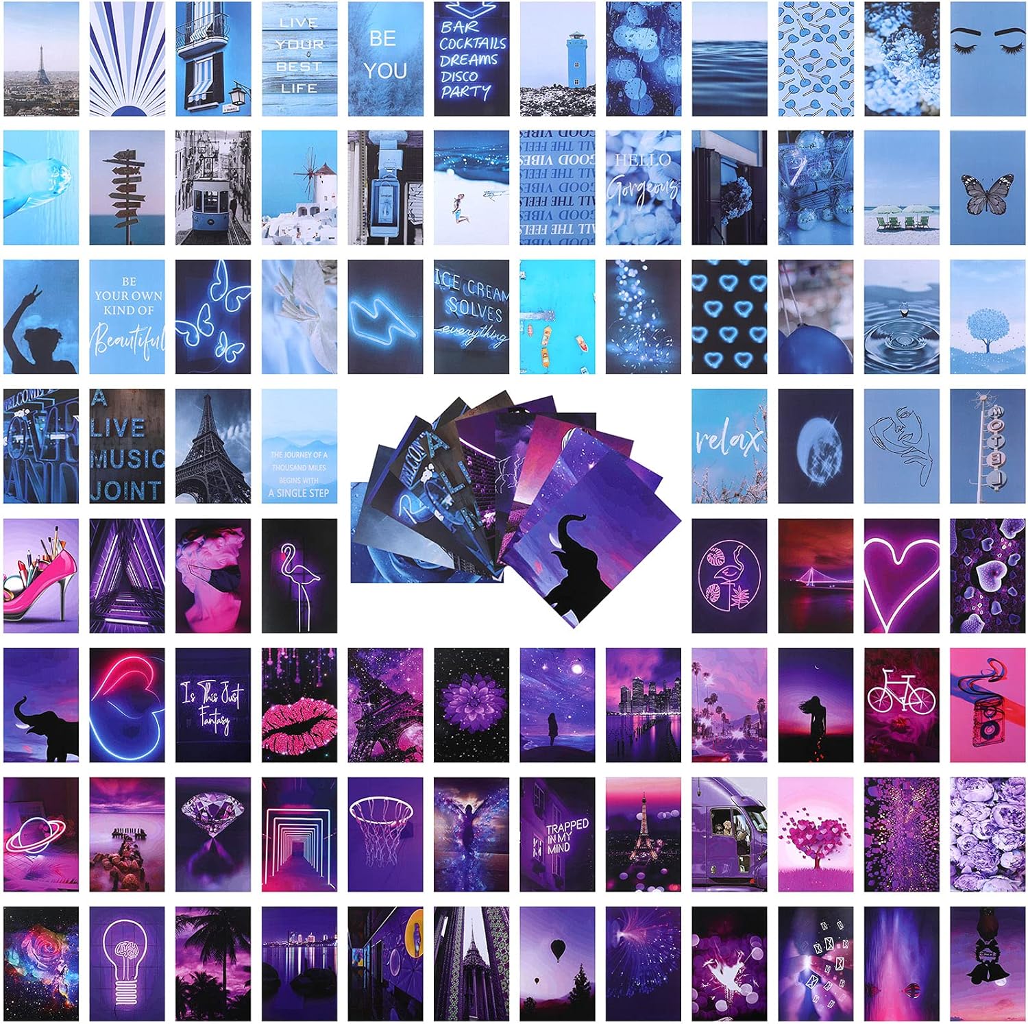 4x6 inch 50 Pcs Poster Pack Indie Room Decor Bedroom Decor for Teen Girls JUWUTE Wall Collage Kit Aesthetic Pictures Blue Aesthetic Poster Bedroom Aesthetic Trendy Small Poster 