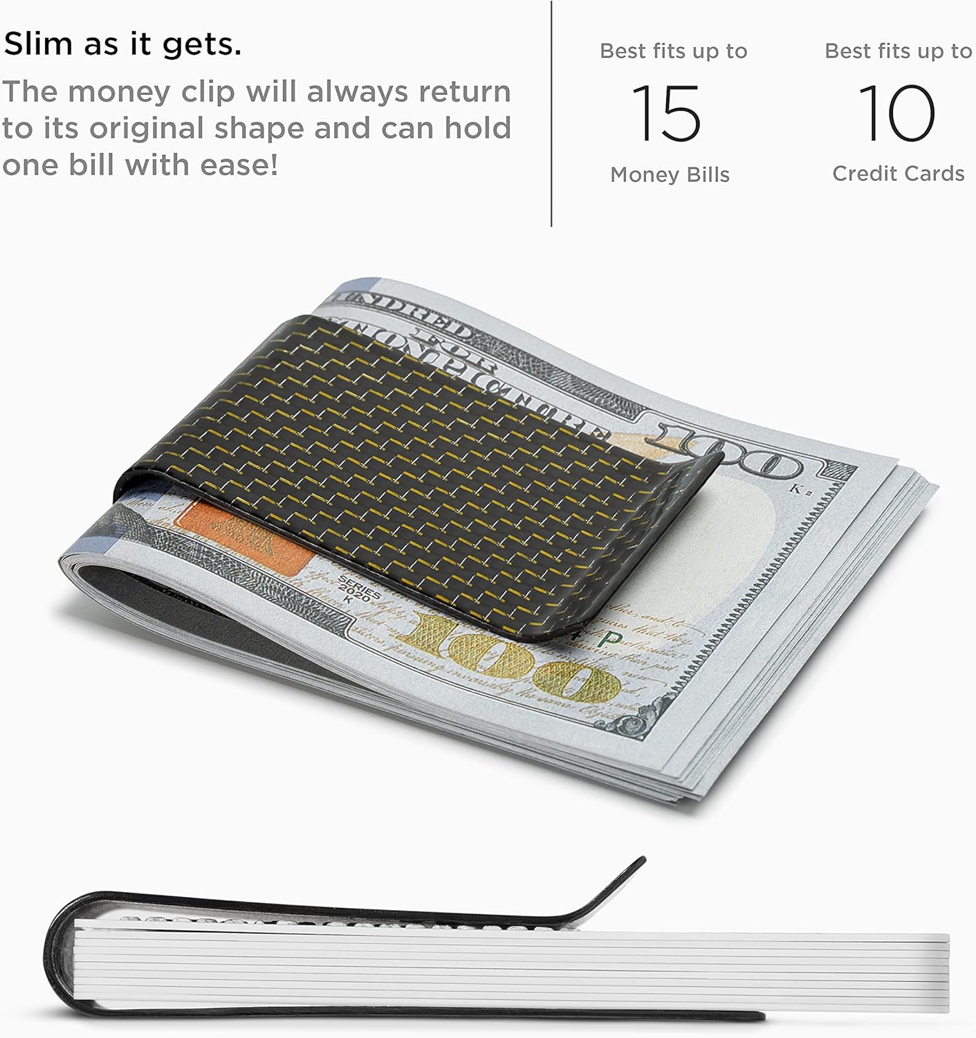 SERMAN BRANDS Carbon Fiber Money Clip Credit Card Holder Slim Business Front Pocket Clips for Men Black Glossy 