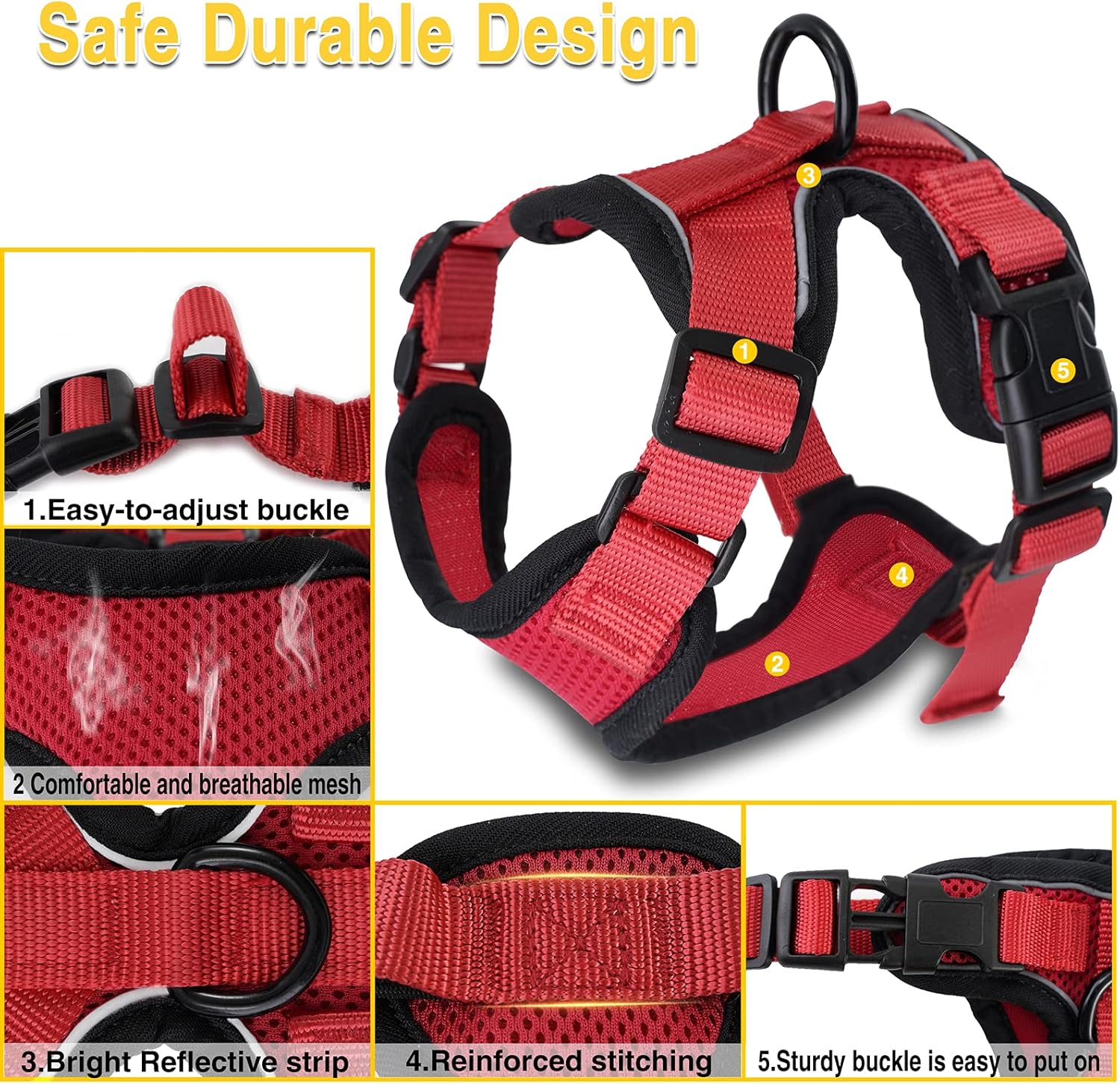 Easy Control and Soft Breathable Mesh Small Pet Vest for Outdoor Walking Escape Proof Adjustable Kitten Harness with Reflective Strip Demigreat Cat Harness with Plush Bouncy Ball and 2 Mouse Toy 