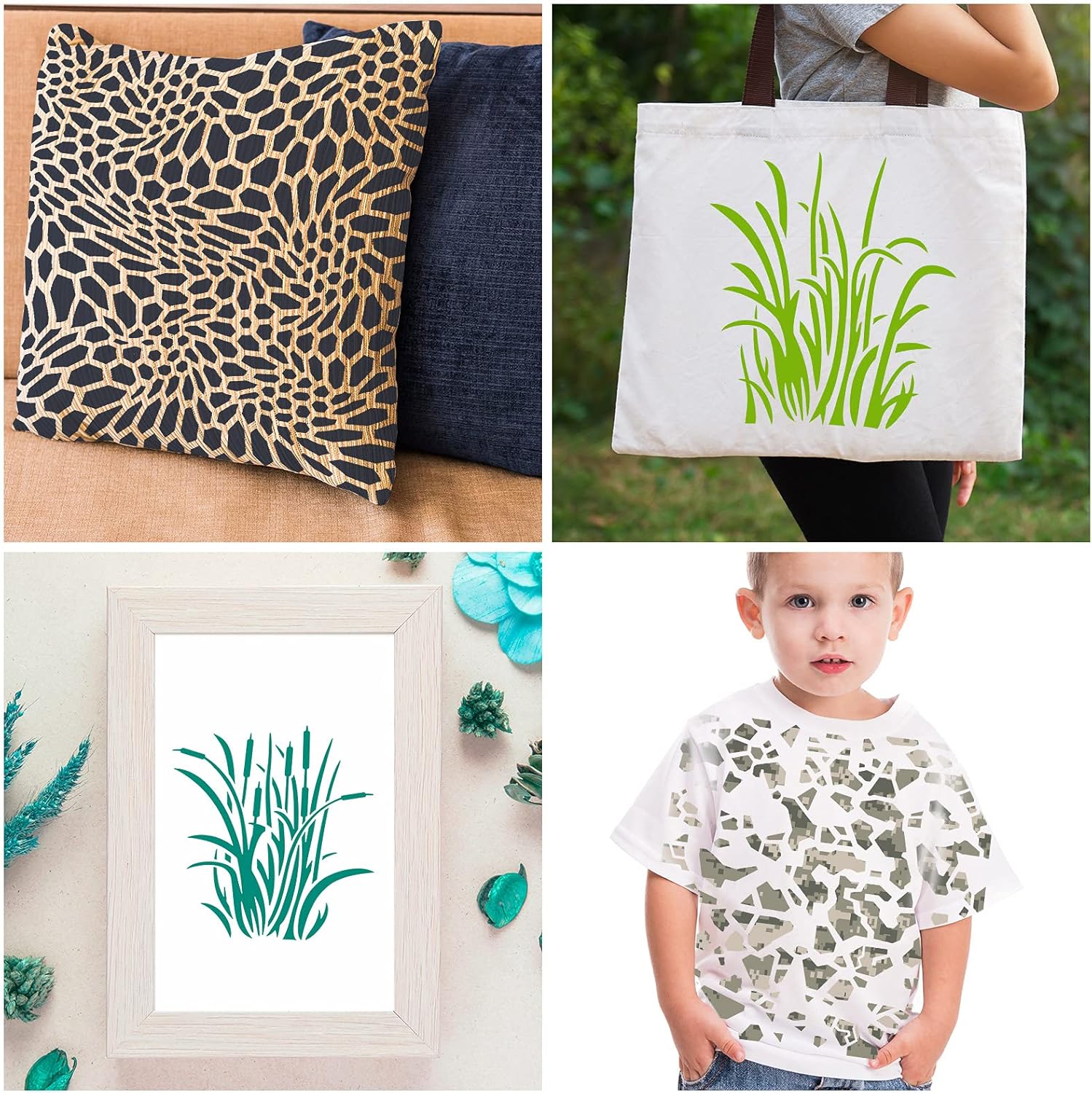 9 Pieces Camo Print Stencils Camouflage Painting Templates Reusable Grass Pattern Stencils Green Camo DIY Stencils for Scrapbooking Painting on Wood Crafts 7.9 x 7.9 Inch 