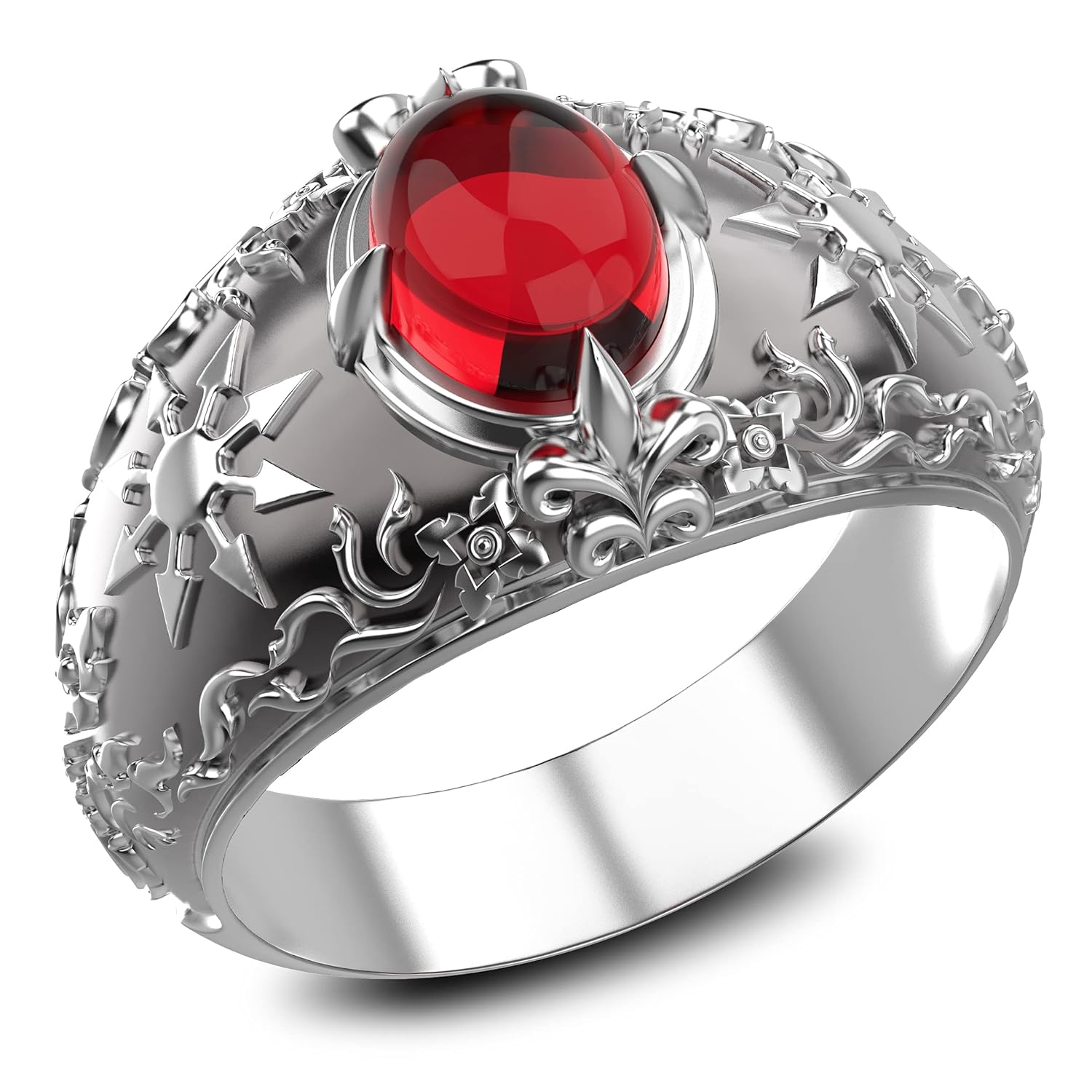 Garnet Gothic Magic Chaos Star Crossed Ring for Women's and Men's Ring 925 Sterling Silver Size 6-15 
