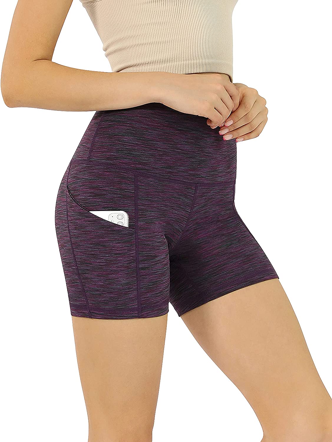 Tummy Control Non See Through Workout Running Yoga Shorts ODODOS Women's High Waist Biker Shorts with Pockets 