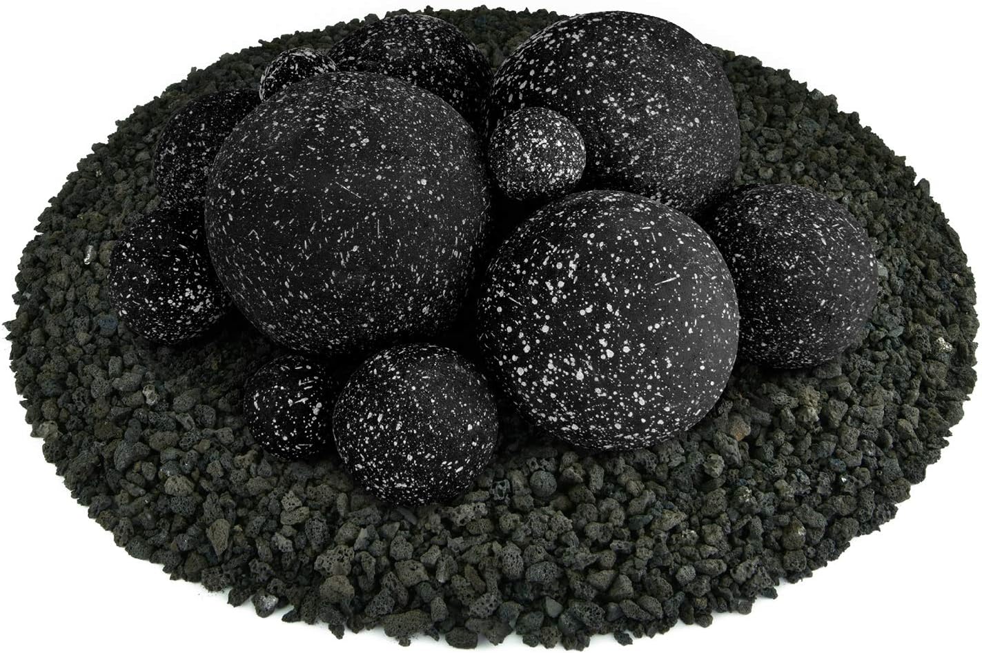 Speckled Modern Accessory for Indoor and Outdoor Fire Pits or Fireplaces – Brushed Concrete Look Ceramic Fire Balls Pewter Gray 6 Inch Set of 5 