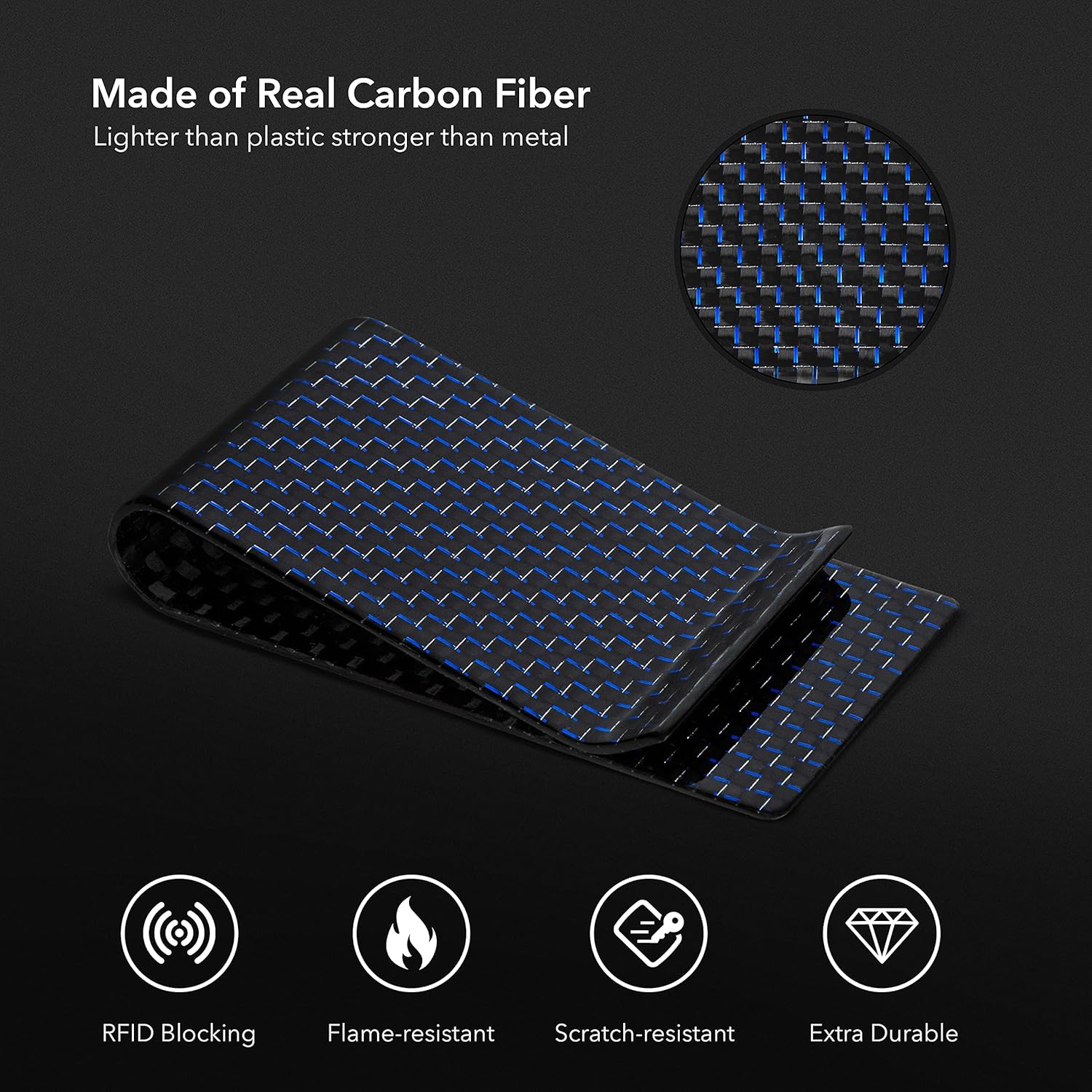 SERMAN BRANDS Carbon Fiber Money Clip Credit Card Holder Slim Business Front Pocket Clips for Men Black Glossy 