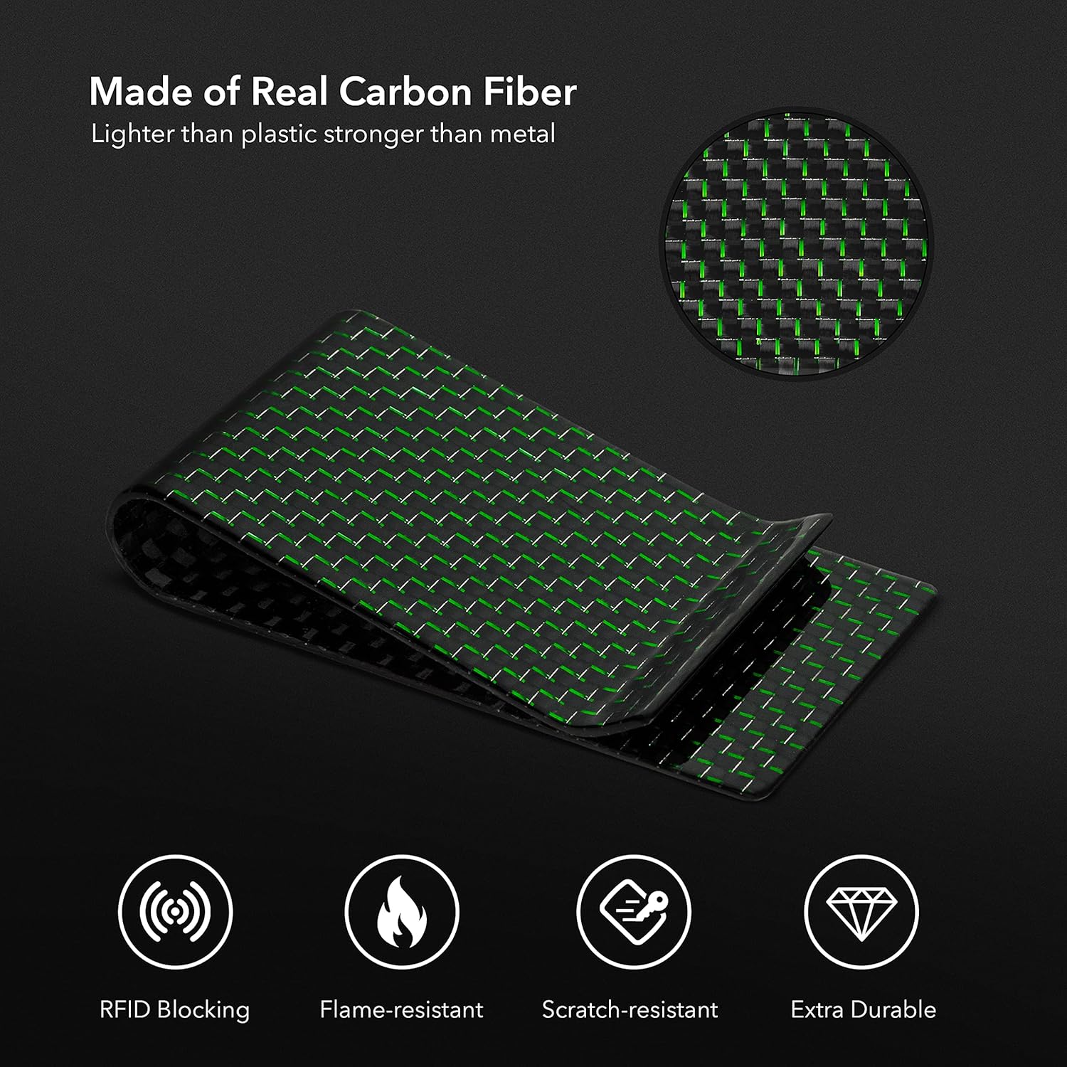 SERMAN BRANDS Carbon Fiber Money Clip Credit Card Holder Slim Business Front Pocket Clips for Men Black Glossy 