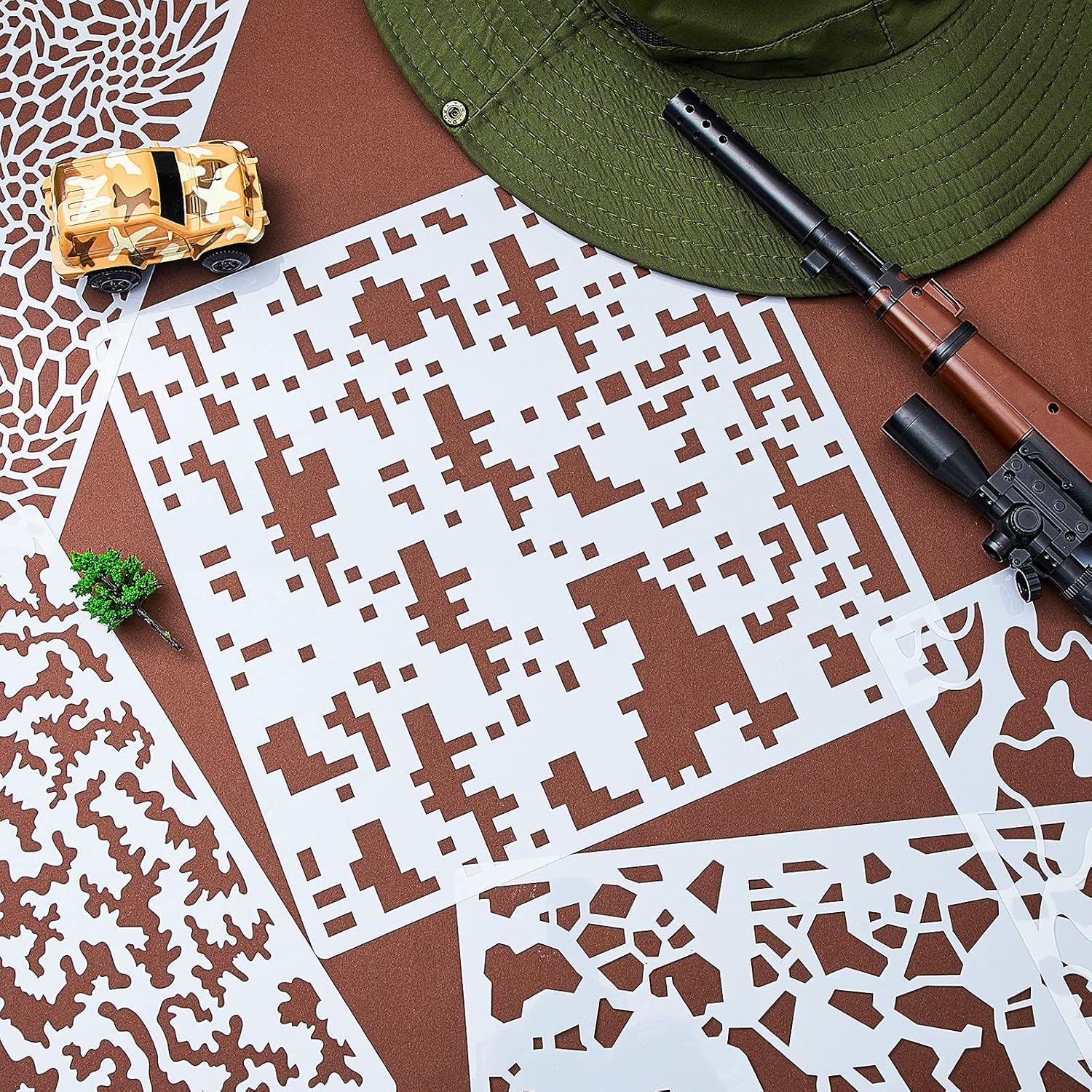 9 Pieces Camo Print Stencils Camouflage Painting Templates Reusable Grass Pattern Stencils Green Camo DIY Stencils for Scrapbooking Painting on Wood Crafts 7.9 x 7.9 Inch 