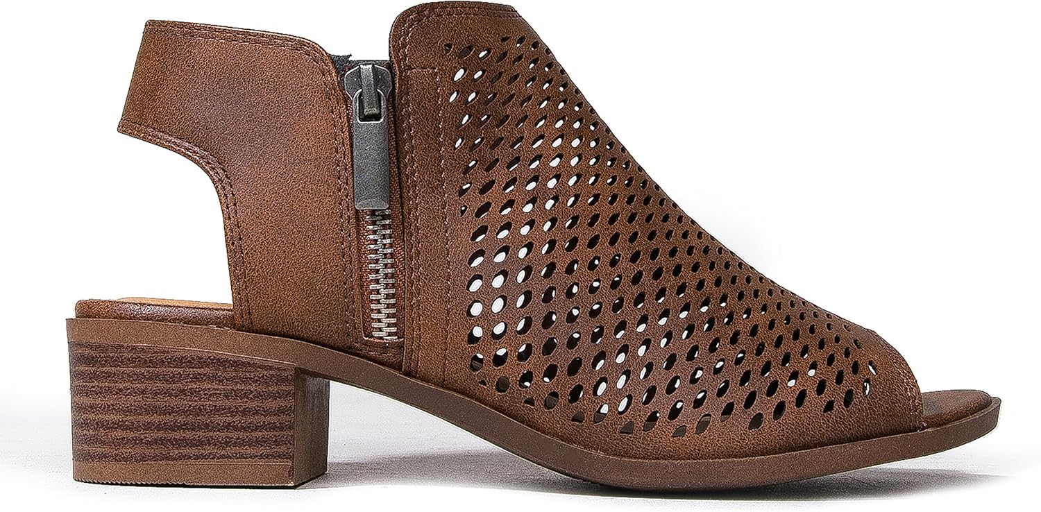 Peep Toe Low Block Heel Perforated Bootie J Adams Tracy Booties for Women Peep Toe Low Block Heel Perforated Bootie J Adams Tracy Booties for Women
