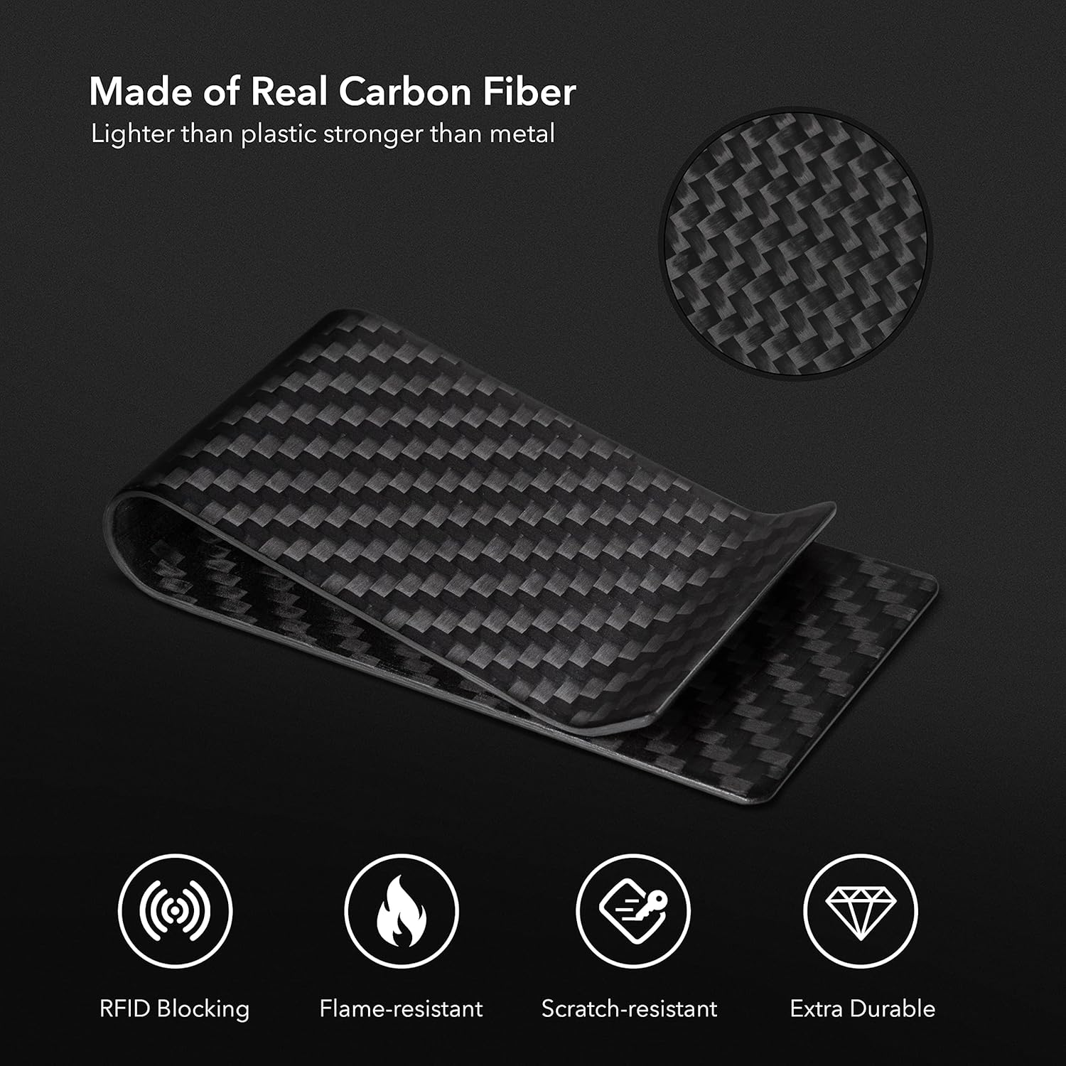 SERMAN BRANDS Carbon Fiber Money Clip Credit Card Holder Slim Business Front Pocket Clips for Men Black Glossy 