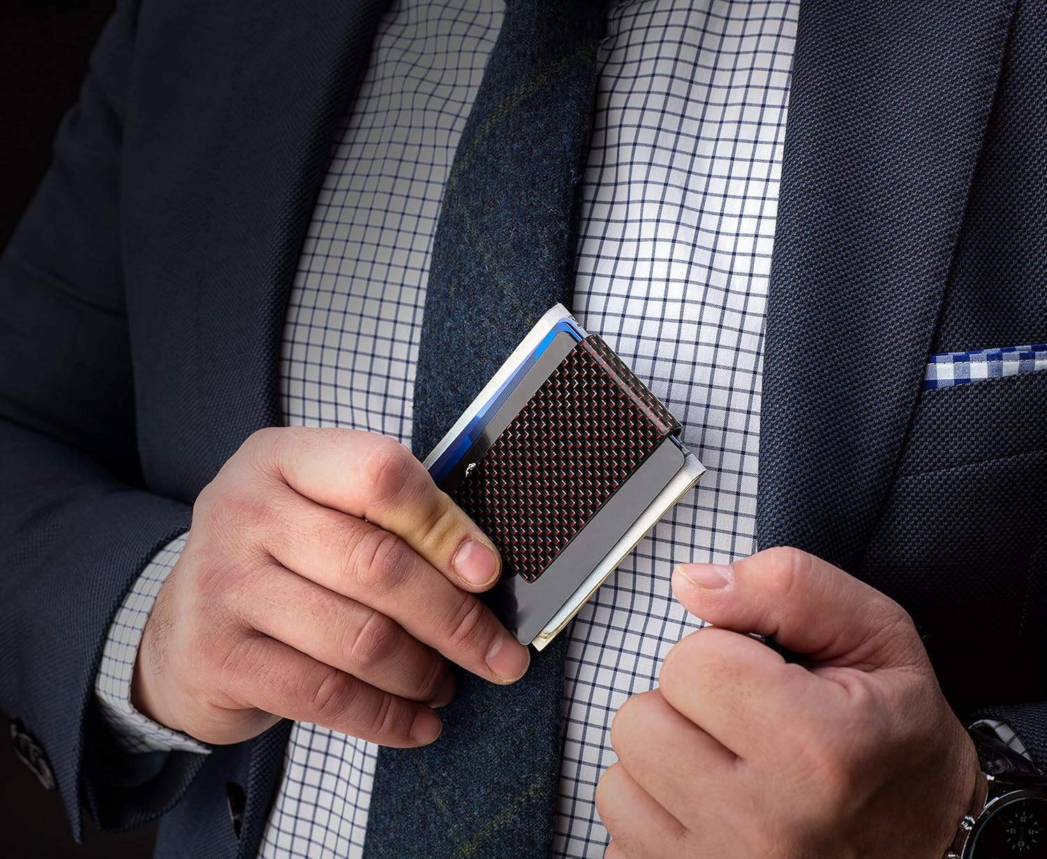 SERMAN BRANDS Carbon Fiber Money Clip Credit Card Holder Slim Business Front Pocket Clips for Men Black Glossy 