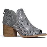 Peep Toe Low Block Heel Perforated Bootie J Adams Tracy Booties for Women Peep Toe Low Block Heel Perforated Bootie J Adams Tracy Booties for Women
