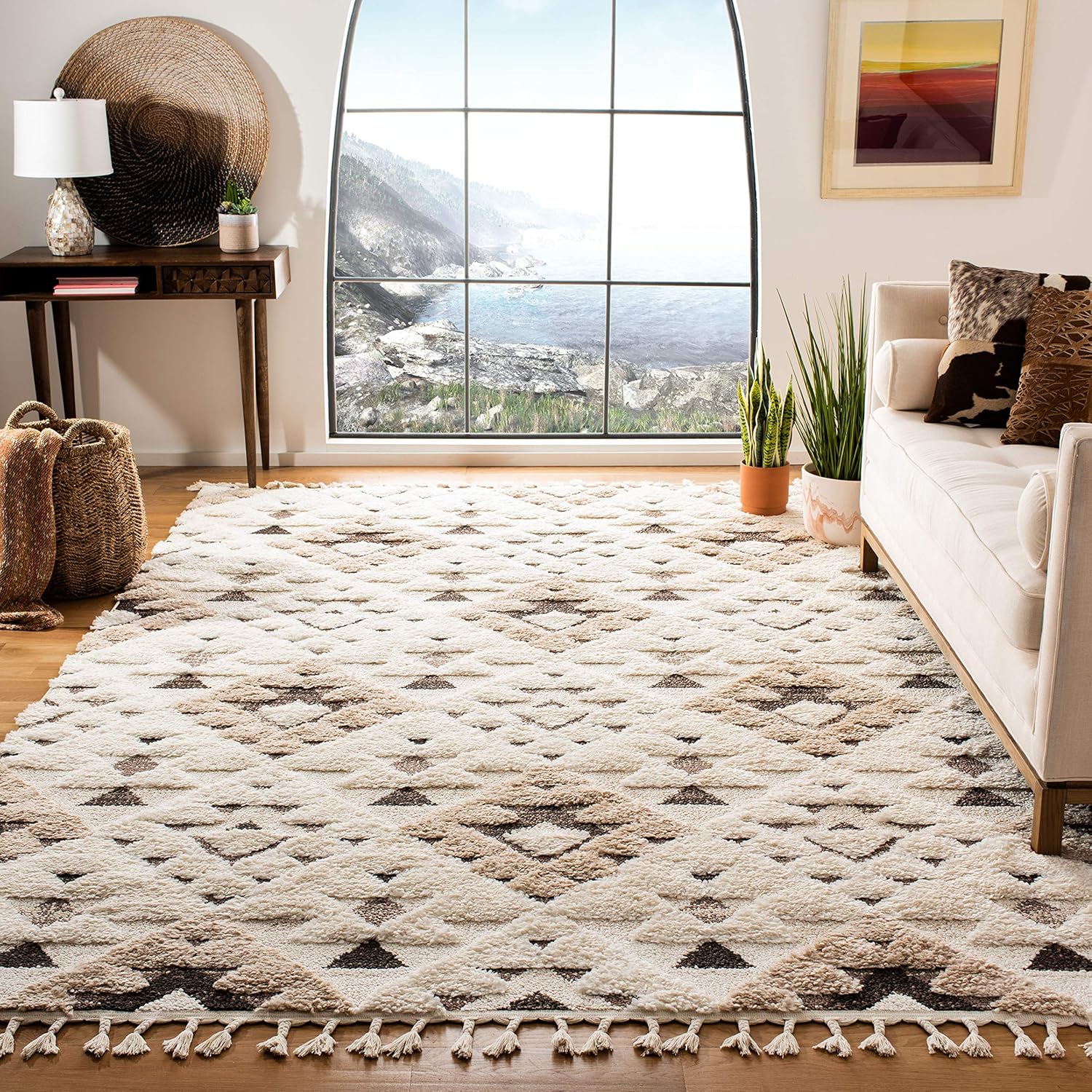 Ivory 2'3 x 6' Brown SAFAVIEH Moroccan Tassel Shag Collection MTS688A Boho Non-Shedding Living Room Bedroom Dining Room Entryway Plush 2-inch Thick Runner Ivory 2'3 x 6' Brown SAFAVIEH Moroccan Tassel Shag Collection MTS688A Boho Non-Shedding Living Room Bedroom Dining Room Entryway Plush 2-inch Thick Runner