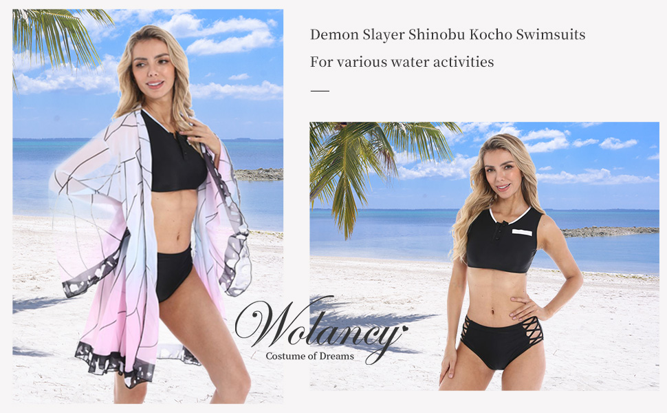 Womens Demon Slayer Swimsuit Kochou Shinobu Cosplay Costume Bikini Beach Anime Summer Suit Set 