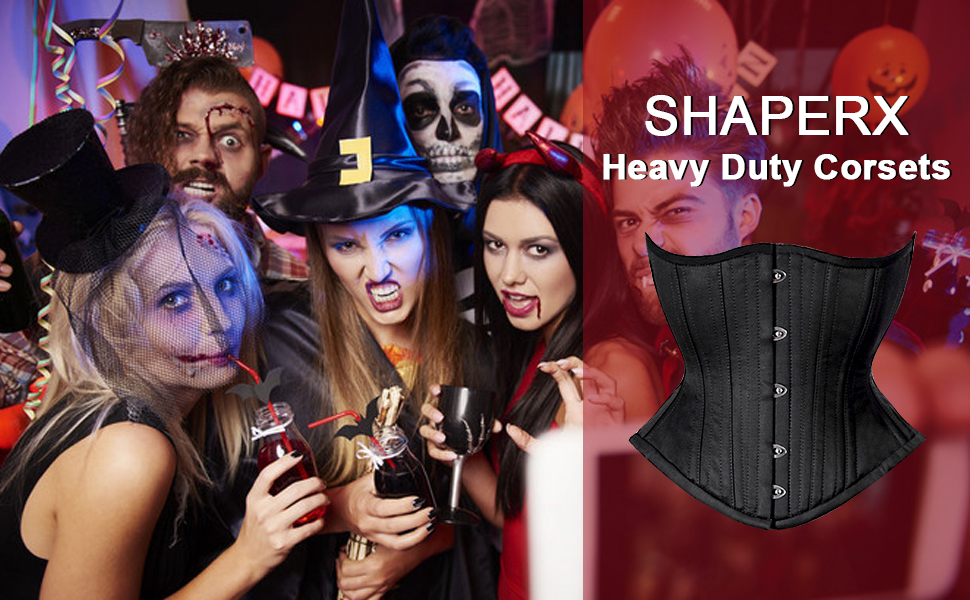 SHAPERX Women's Heavy Duty Corset Double Steel Boned Waist Trainer Corsets Underbust Body Shaper 