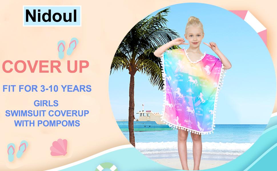 Basumee Unicorn Cover Up for Girls Chiffon Swimwear Coverups Girls Swimsuit Coverup Beach Dress One Size for 4-9 Years 