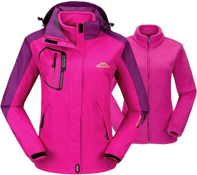 Rdruko Women's Outdoor 3-in-1 Waterproof Ski Jacket Fleece Inner Winter Coat Hooded 