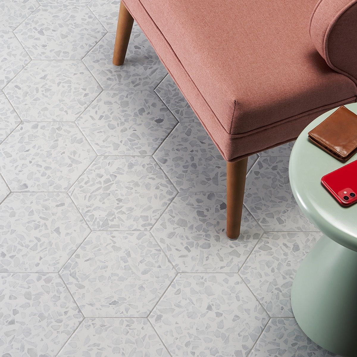 x 6 in Terrazzo Matte Porcelain Tile Sample Fusion Hex Pink Terrazzo 3 in x 6 in Terrazzo Matte Porcelain Tile Sample Fusion Hex Pink Terrazzo 3 in