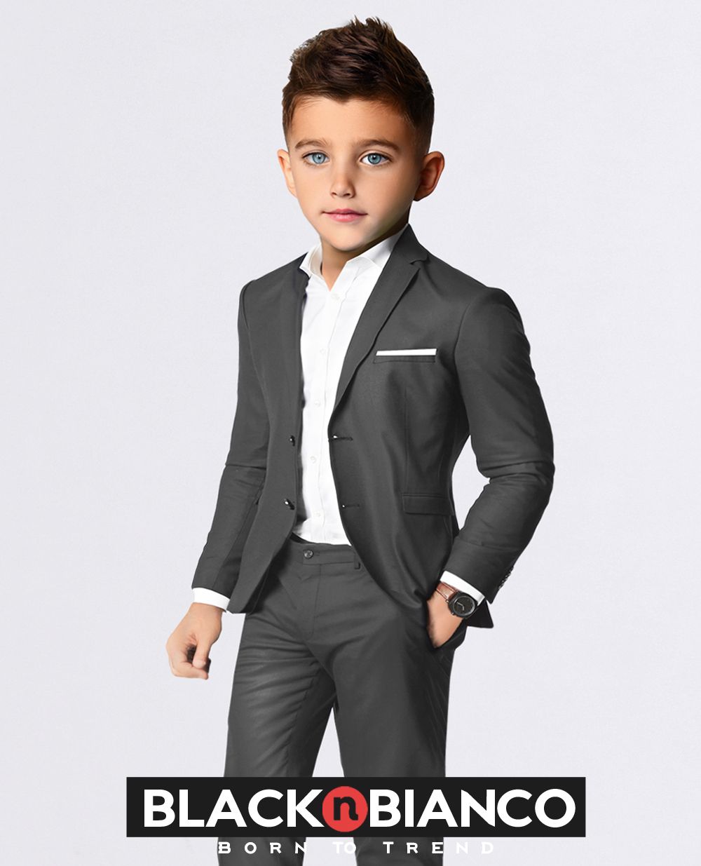 Black N Bianco Boys' Formal Black Suit with Shirt and Vest 
