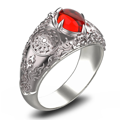 Garnet Gothic Magic Chaos Star Crossed Ring for Women's and Men's Ring 925 Sterling Silver Size 6-15 