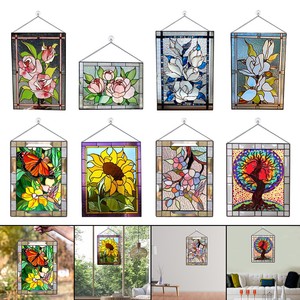 wgkgh Stained Glass Window Hangings,Set of 9 Stained,Feather Colored Glass Suncatchers Lucky Hanging Ornament for Wall,Window and Party Decoration and Gift Idea 